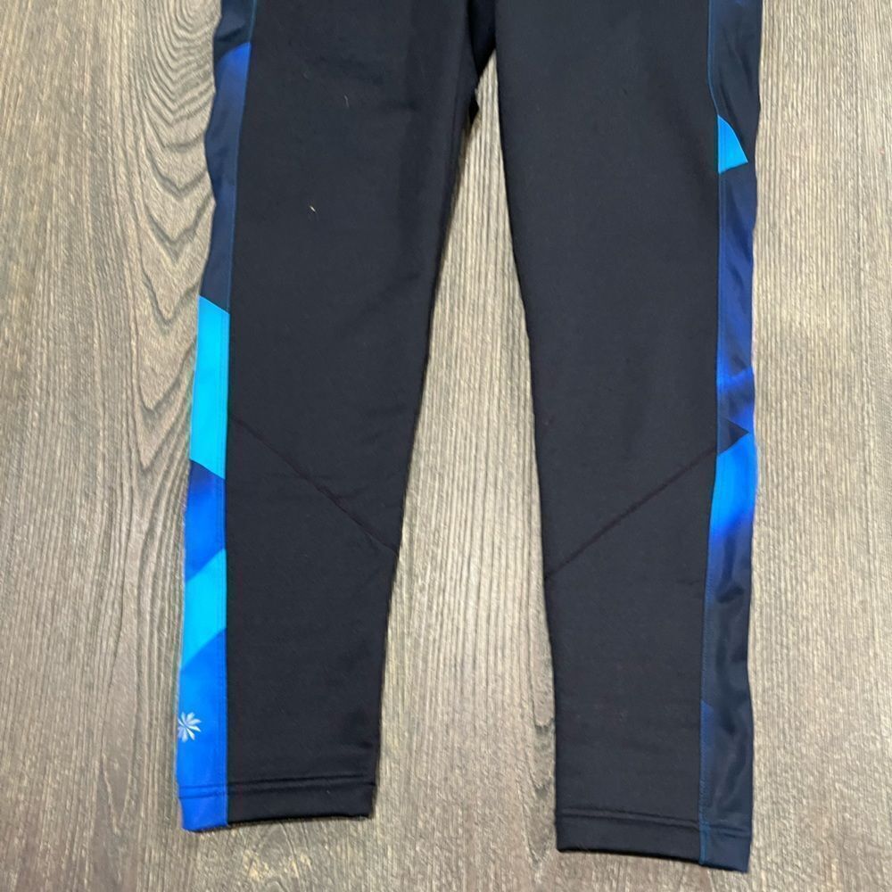 Athleta Womens Power Lift Tight Fleece Lined High Rise Printed Black Blue Size L - Picture 2 of 11